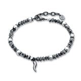 Bracciale in Acciaio ed Ematite con Cornetto