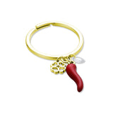 Anello con Cornetto e Quadrifoglio Pendenti