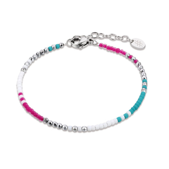 Bracciale Perline Bianche Fuxia e Turchesi