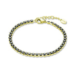Bracciale Tennis Uomo Cristalli Neri Oro 3mm
