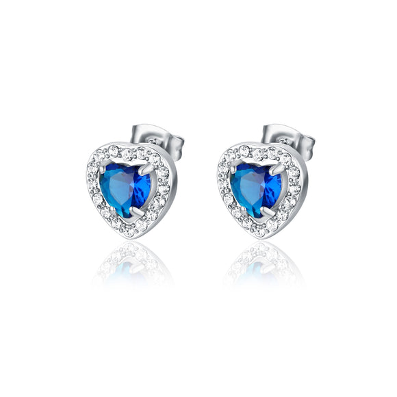 Orecchini a Lobo Cuori Blu Cristallo