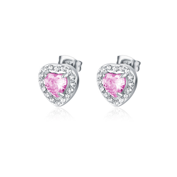 Orecchini a Lobo Cuori Rosa Cristallo