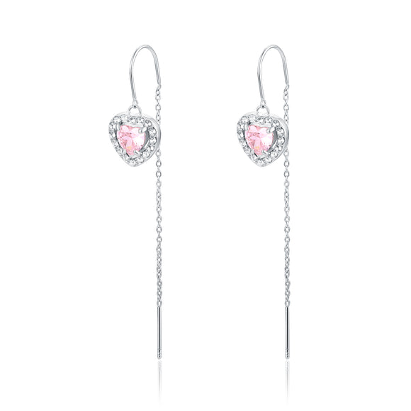 Orecchini Cristallo Cuore Rosa Saliscendi