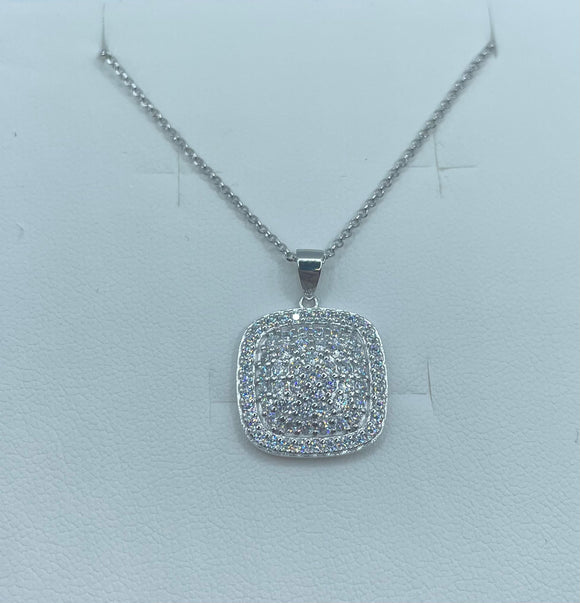 Collana con Pendente Quadrato e Zirconi Bianchi