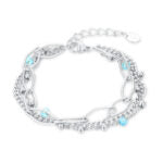 Bracciale Triplo Filo Cristalli Turchesi e Catena a Rombi