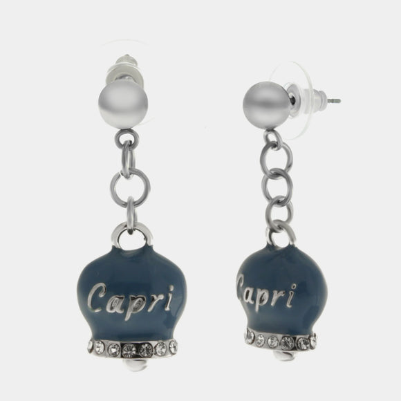Orecchini in Acciaio con campanella blu cobalto con scritta Capri