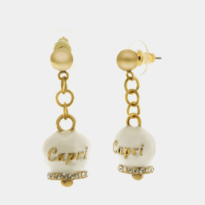 Orecchini in Acciaio con campanella bianca e oro con scritta Capri