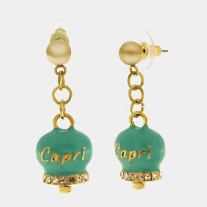 Orecchini in Acciaio con campanella verde con scritta Capri