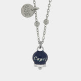Collana in Acciaio con campanella pendente blu con scritta Capri