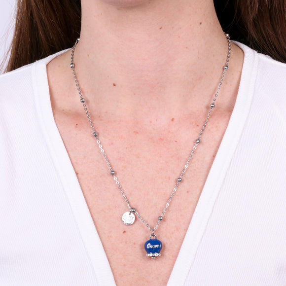 Collana in Acciaio con campanella pendente blu con scritta Capri