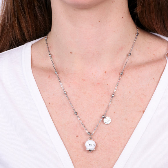 Collana in Acciaio con campanella bianca con scritta Capri