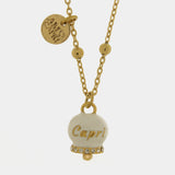 Collana in Acciaio con campanella bianca e oro con scritta Capri