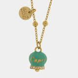 Collana in Acciaio con campanella verde con scritta Capri
