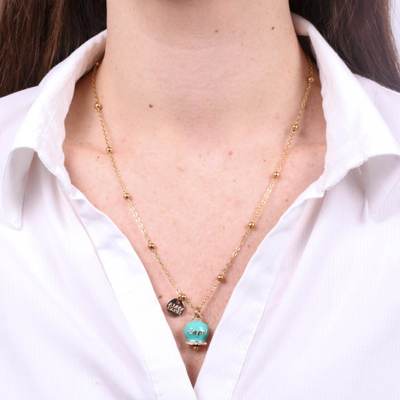 Collana in Acciaio con campanella verde con scritta Capri