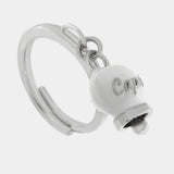 Anello in Acciaio con campanella pendente bianca con scritta Capri