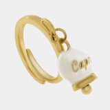Anello in Acciaio con campanella pendente bianca e oro con scritta Capri