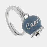 Anello in Acciaio con campanella blu cobalto con scritta Capri