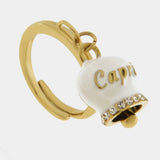 Anello in Acciaio con campanella bianca e oro con scritta Capri