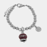 Bracciale in Acciaio a perline con campanella borgogna con scritta Capri