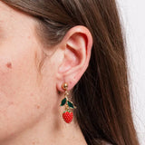 Orecchini in Metallo pendenti con fragole e foglie
