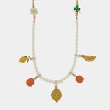Collana in Metallo con charm a forma di, limoni, arance, margherite e quadrifoglio