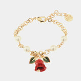 Bracciale in Metallo con perle con campanella a forma di rosa