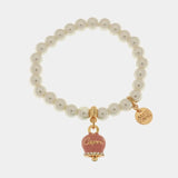 Bracciale in Metallo con perle e campanella portafortuna in smalto rosa con scritta Capri