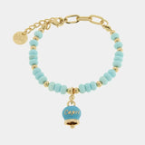 Bracciale con campanella Capri e zirconi oro e celesti