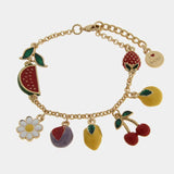 Bracciale in Metallo con charm a forma di limoni, ciliegie, fragole e margherite (Copia)