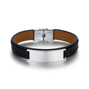 Bracciale Pelle Nero Targa