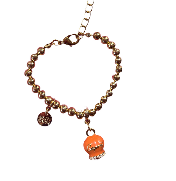 Bracciale in Metallo maglia a sfere con campanella arancio con scritta Capri