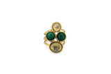 Anello fatto a mano in ottone con pietre naturali: smeraldo, onice limone oppure ametista, calcite azzurra oppure tulite, onice limone. Utilizziamo sia pietre lisce che sfaccettate.

Taglia: regolabile (partenza diametro 17 mm)

Altezza: 3 cm

Materiali: ottone con pietre naturali