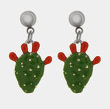 Orecchini in Acciaio cactus pendente, impreziosito da smalto verde e punte di smalto rosso