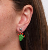 Orecchini in Acciaio cactus pendente, impreziosito da smalto verde e punte di smalto rosso