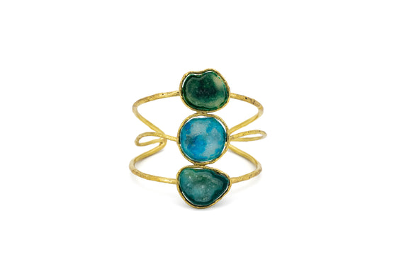 Bracciale tre pietre Geode verde e blu