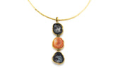 Choker ottone tre pietre pendenti Geode verde e blu