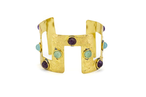 Bracciale a fascia zig zag con Ametista e Calcite blu
