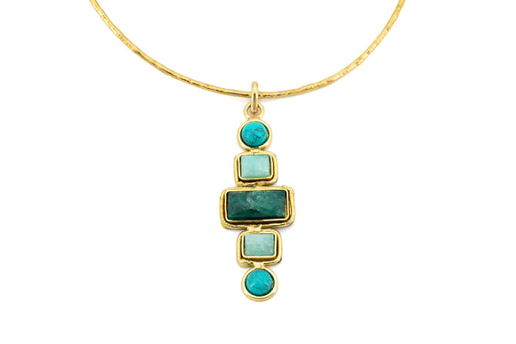 Choker cinque pietre Turchese, Amazzonite e Smeraldo