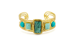 Bracciale cinque pietre Amazzonite, Smeraldo e turchese