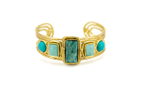 Bracciale cinque pietre Amazzonite, Smeraldo e turchese