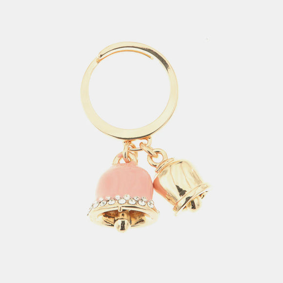 Anello con campanelle portafortuna con smaltatura rosa e cristalli bianchi