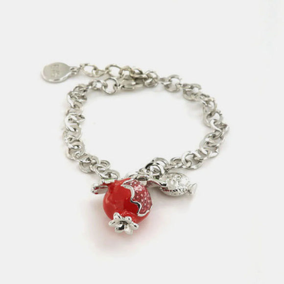 Bracciale con melograno pendente e piccolo pumo a lato