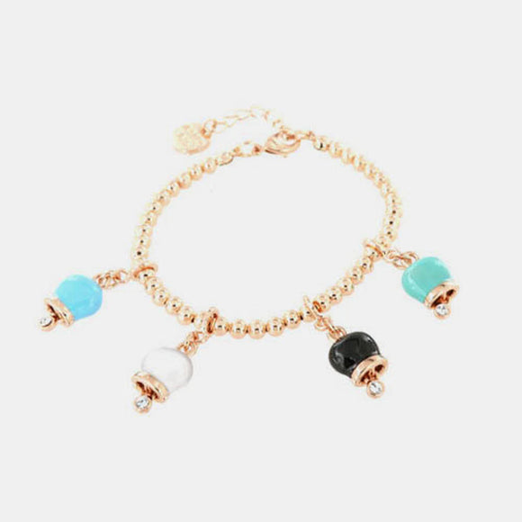 Bracciale con quattro campanelle pendenti colorate e cristalli