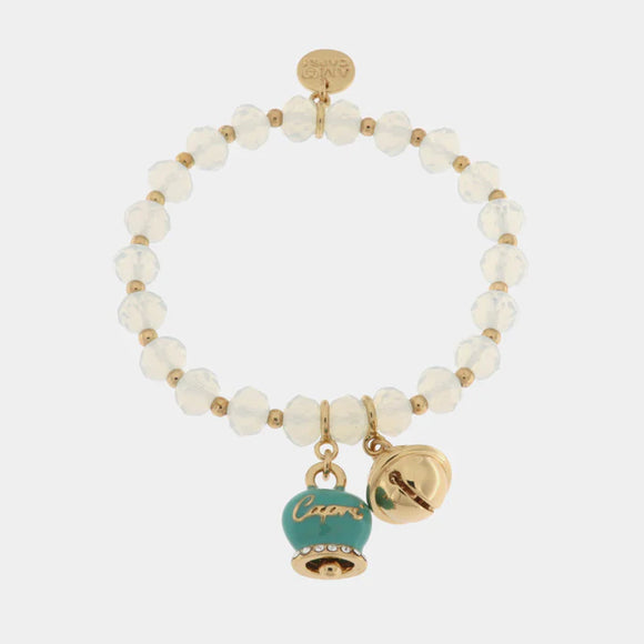 Bracciale in Metallo campanella verde e piccolo sonaglio con pietre bianche