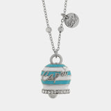 Collana in Acciaio con campanella a strisce celesti e bianche con scritta Capri