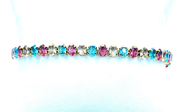 Bracciale Tennis Cristalli ovali Colorati e oro