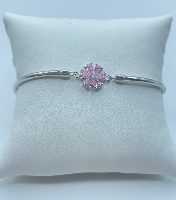 Bracciale Semirigido con Fiore Rosa