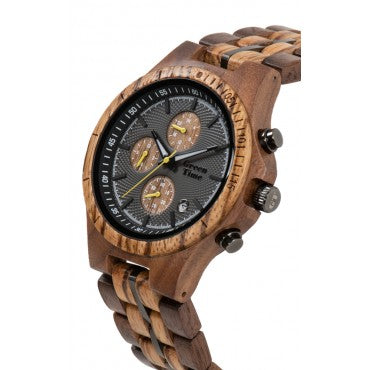 Orologio Cronografo in legno Zebrano e Noce, con acciaio - Yellow 126A