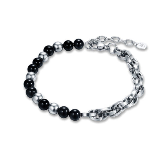 Bracciale Acciaio con Pietre Dure - Onice e Ematite 12BR033