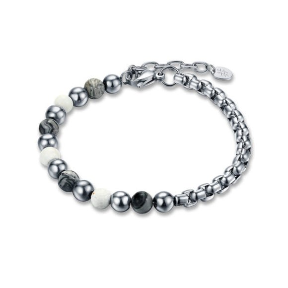 Bracciale Acciaio con Pietre Dure - Agata ed Ematite 12BR036